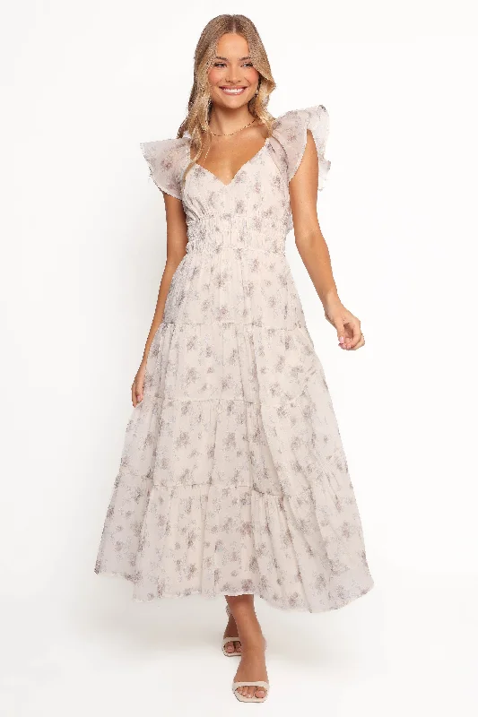 Spring dresses for casual workwear with elegance -Talia Maxi Dress - Cream Multi Floral Spring dresses for casual workwear with elegance -Talia Maxi Dress - Cream Multi Floral