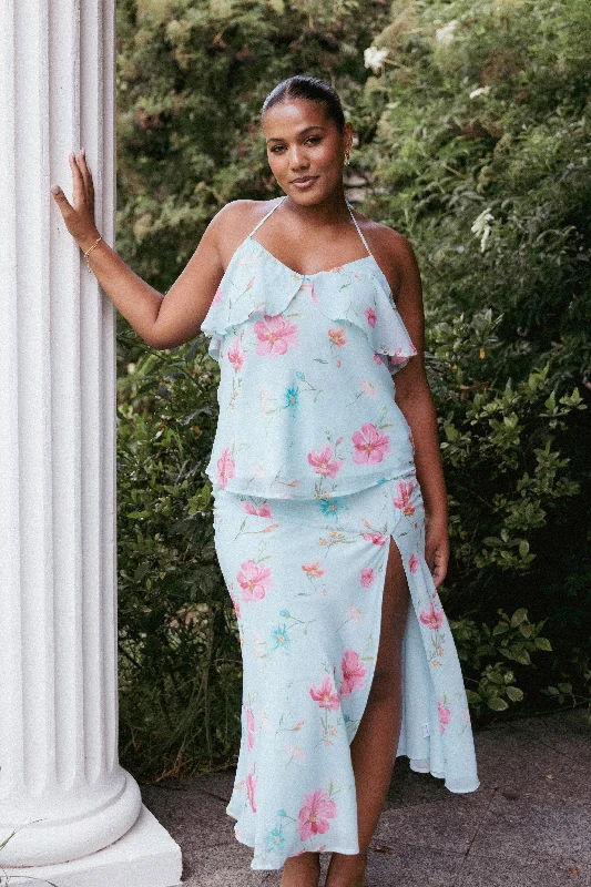 bridesmaid dresses with satin fabric for smooth finish --Valeria Skirt Set - Blue Floral