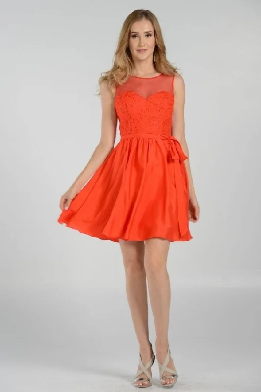 Graduation dresses with soft pastel colors for a fresh look -Short Dress with Illusion Lace Bodice by Poly USA 7500
