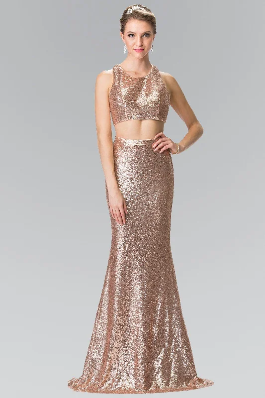 cocktail dresses with open backs for summer events --Mock Two-Piece Sequined Dress with Side Cutouts by Elizabeth K GL2333