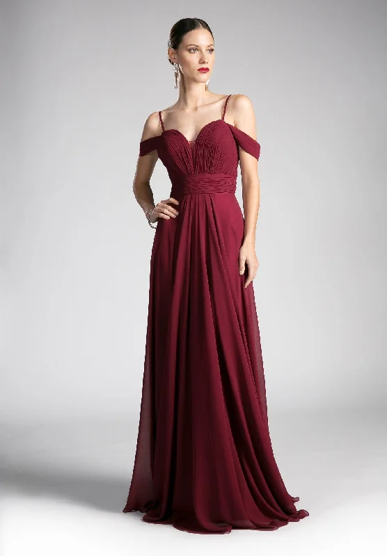 Wedding guest dresses for casual weddings with a laid-back vibe -Long Ruched Cold Shoulder Dress by Cinderella Divine CJ241