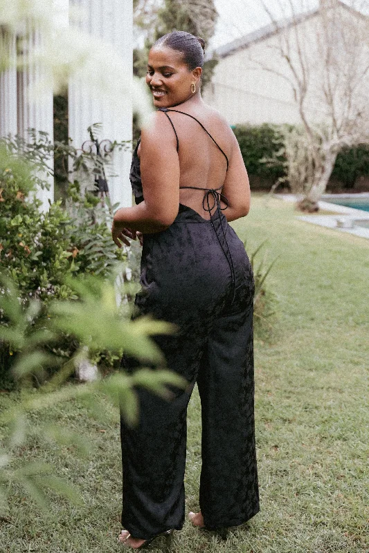 Wedding guest dresses with floral prints for spring weddings -Emmy Jumpsuit - Black