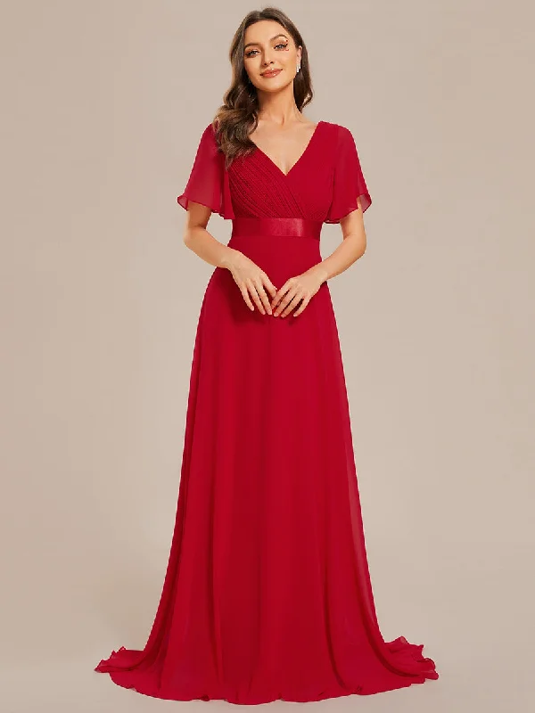 formal dresses for young adults with trendy cuts --Glamorous Pretty Double V-Neck Ruffles Padded Wholesale Evening Dresses
