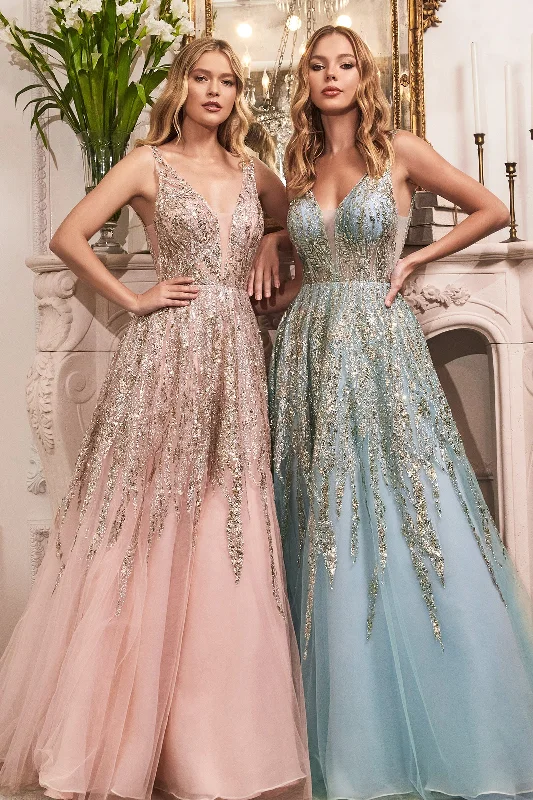 cocktail dresses with satin fabric for smooth texture --Beaded Sleeveless Gown by Cinderella Divine C135