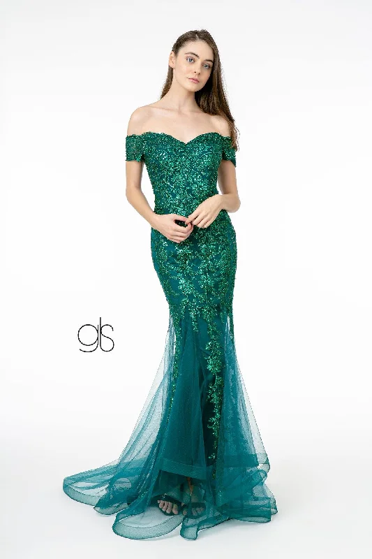 plus size cocktail dresses with empire waist for flattering shape --Glitter Print Mermaid Gown with Cutout Back by Elizabeth K GL1823