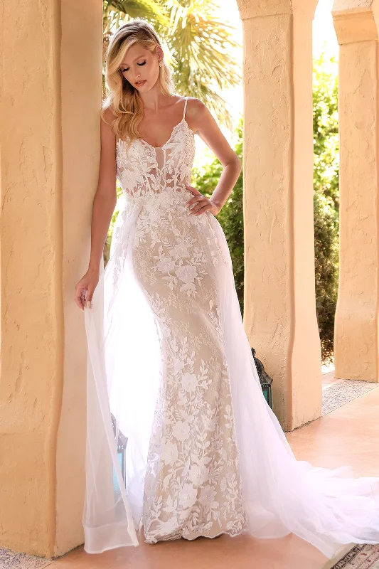cocktail dresses with off-shoulder ruffles for feminine vibe --Fitted Applique Overskirt Gown by Cinderella Divine CD931W