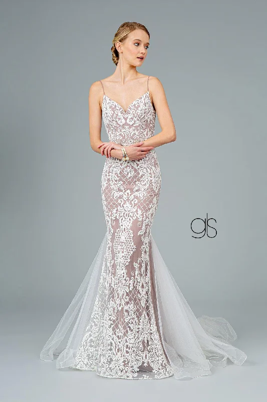 Boho wedding guest dresses for a laid-back vibe -Embroidered Long Sleeveless Mermaid Dress by Elizabeth K GL2934