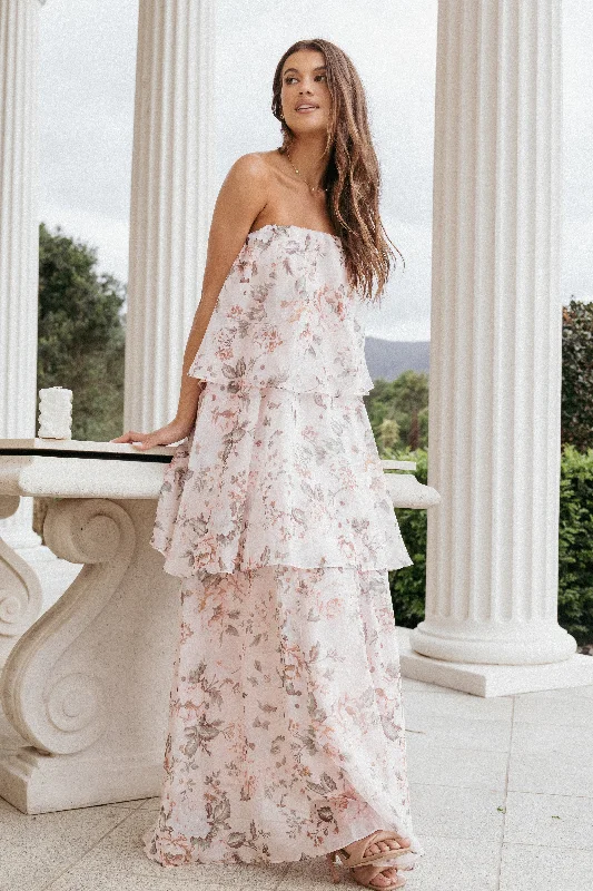 formal dresses with sequined bodices for sparkle --Bloom Strapless Maxi Dress - Floral