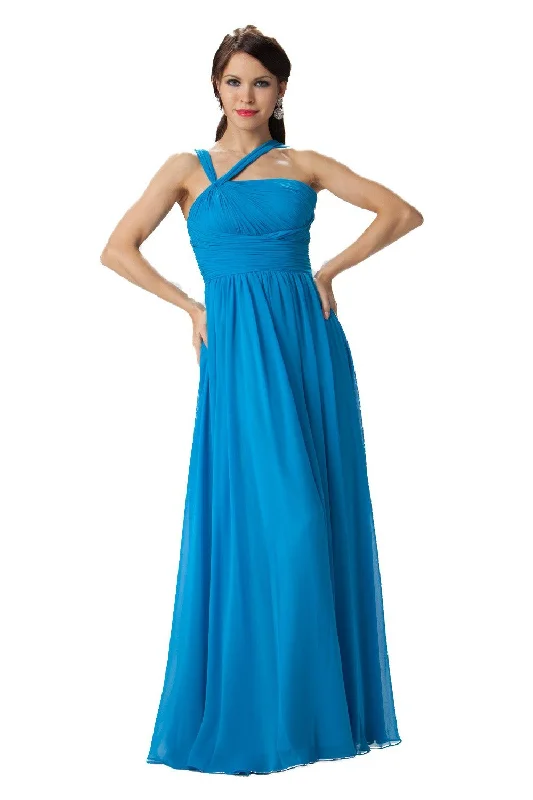 bridesmaid dresses with open backs and crisscross straps --Long One Shoulder Chiffon Dress by Poly USA 6678
