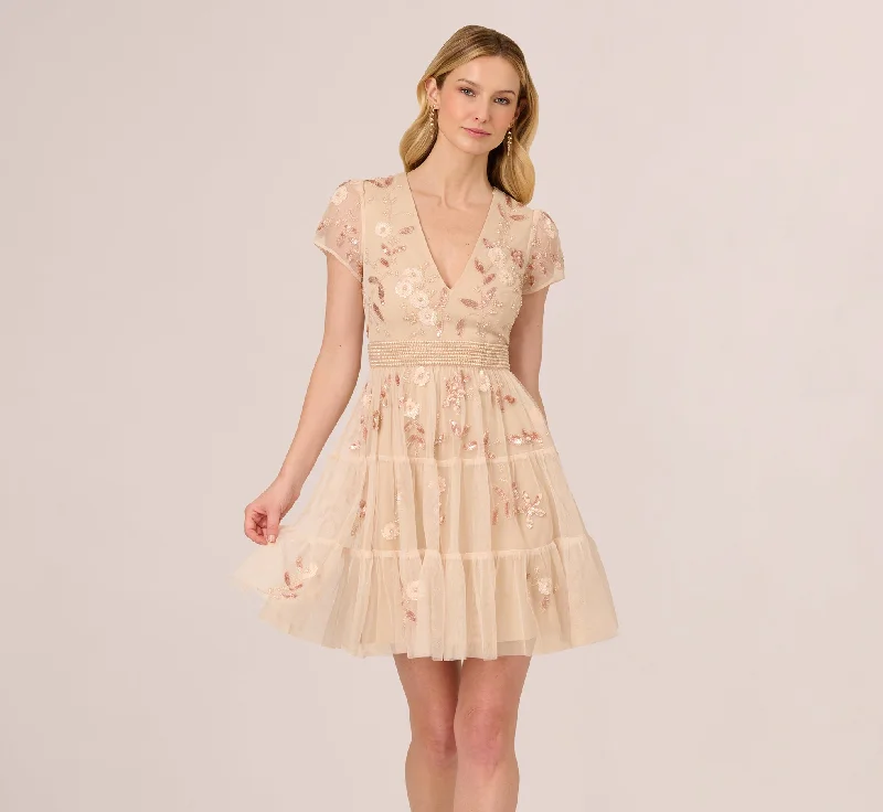 Perfect dresses for a wedding guest attending a winter wedding -Cap Sleeve Pearly Sequin Cocktail Dress In Pale Pink