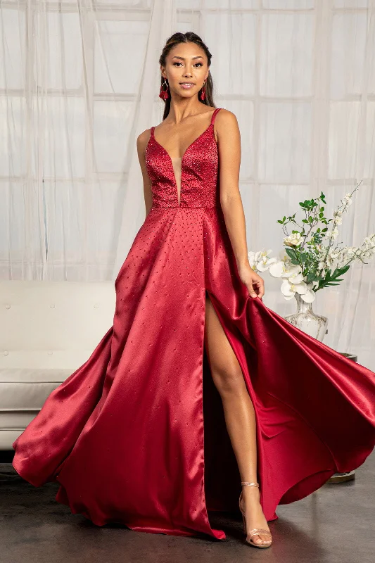 cocktail dresses with pockets for convenience and style --Beaded Lace-Up Satin Gown by Elizabeth K GL3039