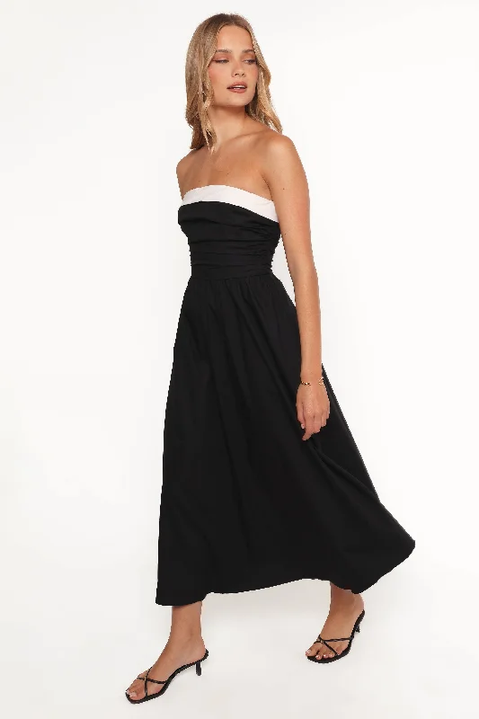 formal dresses for tall women with high slits --Marais Strapless Midi Dress - Black
