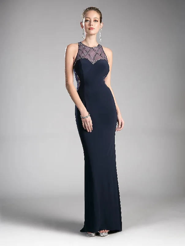 cocktail dresses with open shoulder designs for summer --Beaded Long Illusion Fitted Dress by Cinderella Divine CD0116