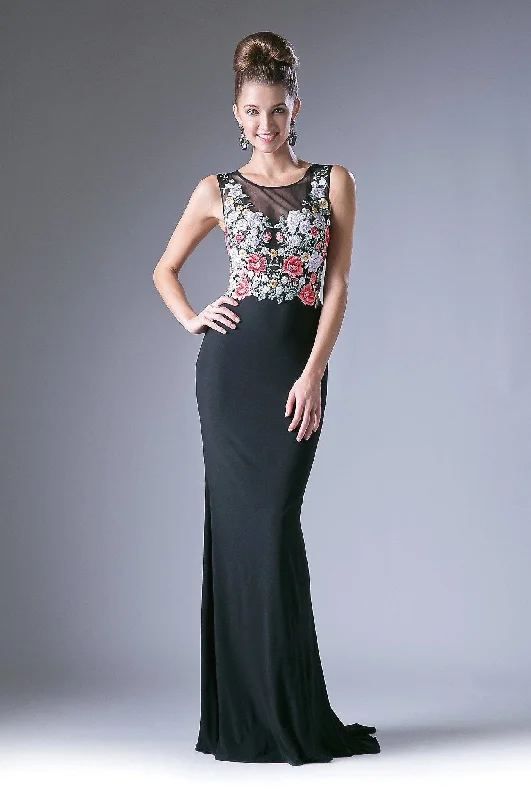 Wedding guest dresses for intimate backyard weddings -Floral Applique Sleeveless Gown by Cinderella Divine HW11