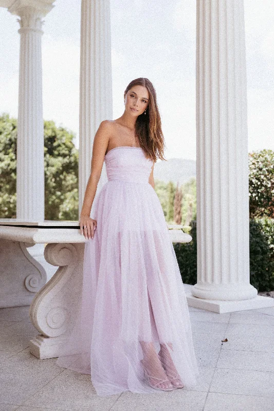 formal dresses for winter weddings with velvet and long sleeves --Anabella Strapless Maxi Dress - Pale Pink