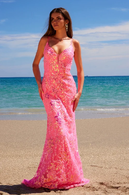cocktail dresses with layered skirts for dramatic effect --Sequin Applique Sleeveless Gown by Nox Anabel A1587