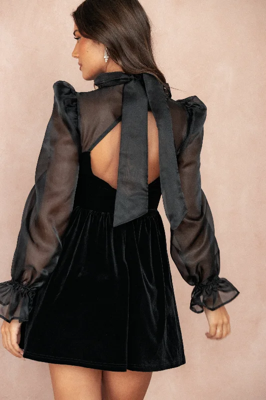cocktail dresses with layered tulle skirts for volume --Blaire Longsleeve Mini Dress - Black