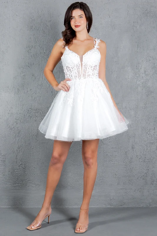 Short bodycon party dresses for a flattering fit -Applique Short V-Neck Dress by Cinderella Couture 8298J