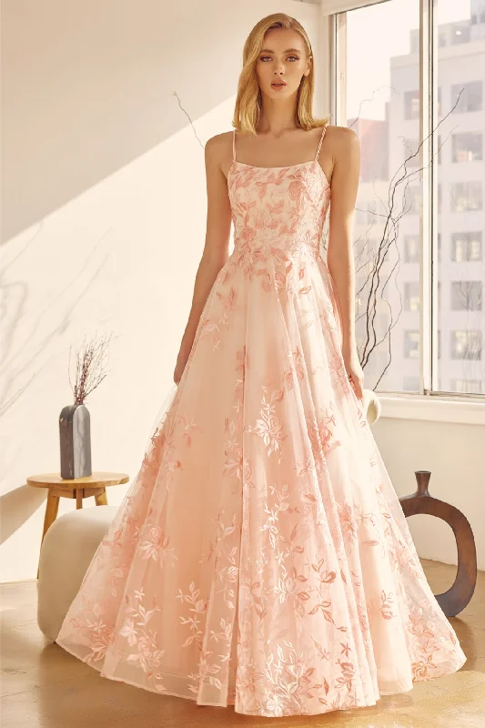 cocktail dresses with beaded straps for sparkle --Floral Applique Long A-line Dress by Juliet 279