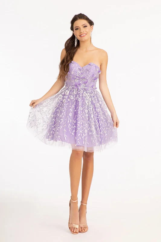 Fashion-forward sequin party dresses for events -3D Floral Short Strapless Dress by Elizabeth K GS1995