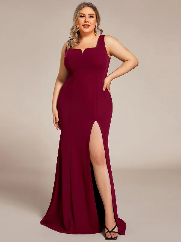 Classy cocktail party dresses for semi-formal occasions -Plus Square Neck High Split Mermaid Wholesale Evening Dresses
