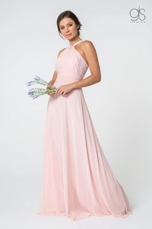 Vintage-inspired wedding guest dresses for retro vibes -High-Neck Long A-Line Chiffon Dress by Elizabeth K GL2816