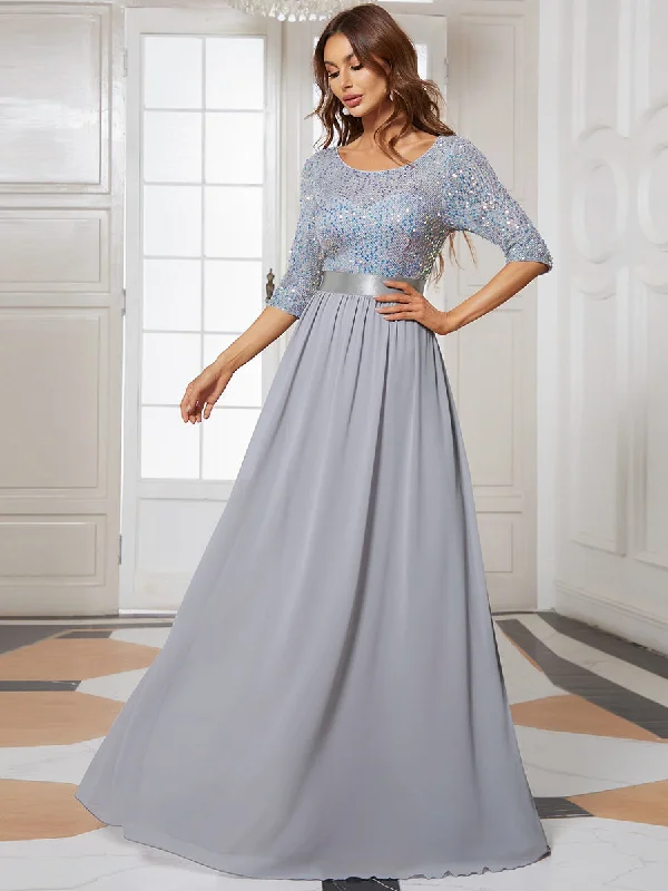 formal dresses with high necklines for modest fashion lovers --Elegant Round Neckline Sequins Patchwork Wholesale Evening Dress
