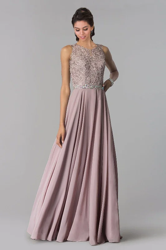 Trendy wedding guest dresses with asymmetrical hemlines -Long Lace Applique Chiffon Dress by Elizabeth K GL2417