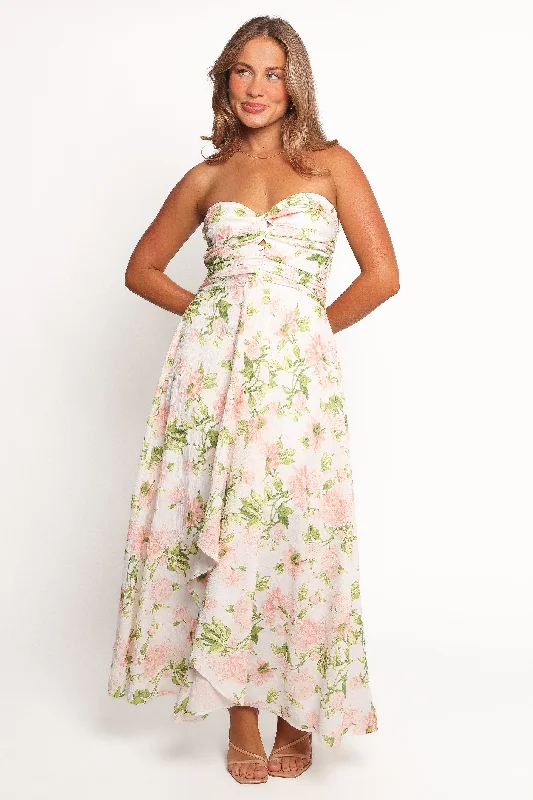 Off-shoulder cocktail dresses for evening events -Marta Strapless Midi Dress - Pink Floral