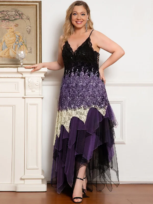 Simple and chic party dresses for a minimalist style -Plus Women's Sexy V Neck Irregular Hem Cocktail Wholesale Prom Dresses