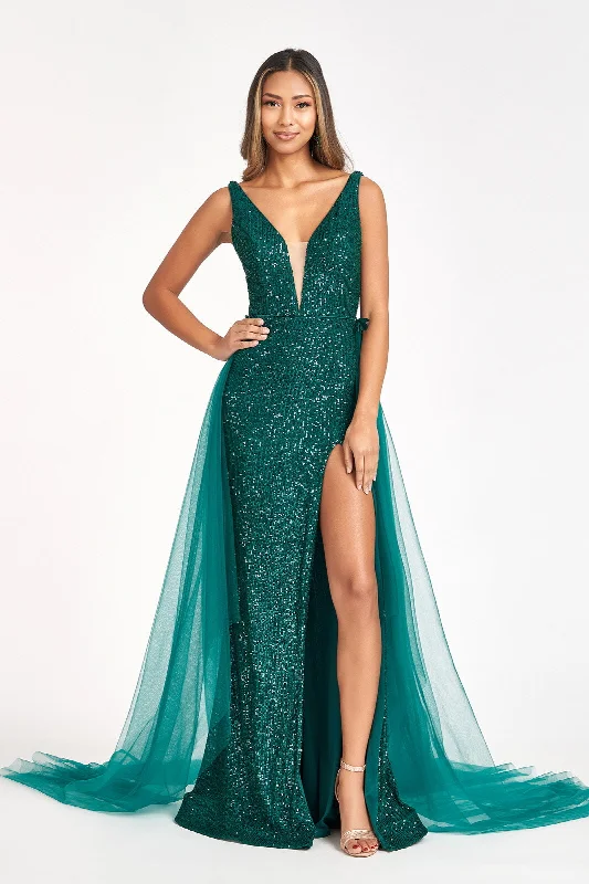 Comfortable wedding guest dresses for dancing all night -Sleeveless Sequin Overskirt Gown by Elizabeth K GL3057
