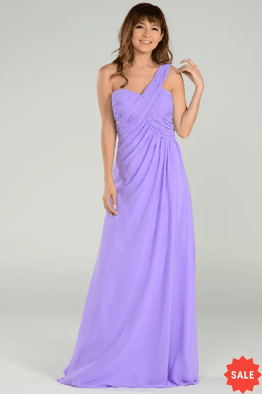 bridesmaid dresses with adjustable straps for comfort --Long One Shoulder Chiffon Dress by Poly USA 7140
