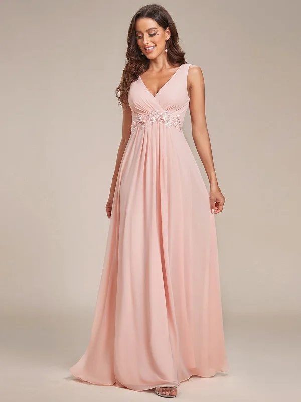 Bold printed dresses for lively party events -A-Line V Neck Appliques Ruched Wholesale Evening Dresses