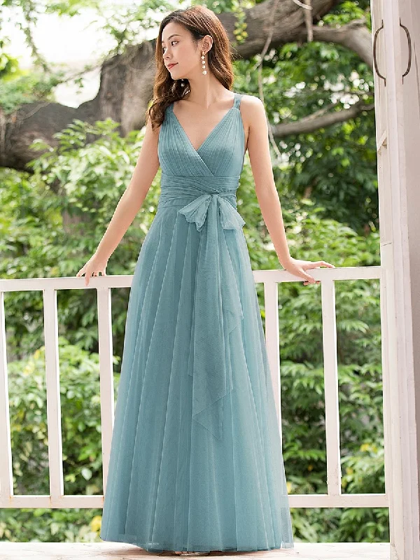 Beautiful and elegant dresses for every celebration -Floor Length Sleeveless Wholesale Tulle Bridesmaid Dresses