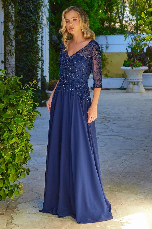 Short cocktail dresses for wedding guest fashion -Chiffon Mid-Sleeve A-line Gown by Elizabeth K GL3573