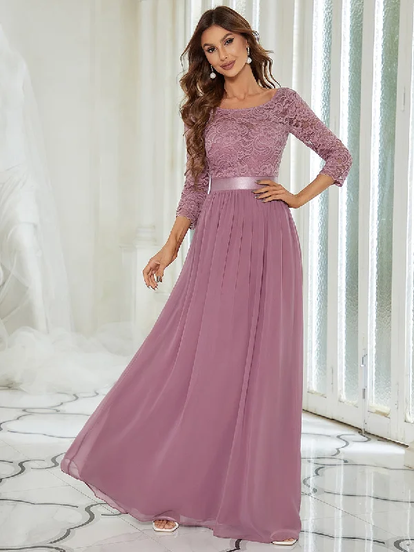 Trendy velvet party dresses for the winter season -Elegant Empire  Waist Wholesale Bridesmaid Dresses with Long Lace Sleeve