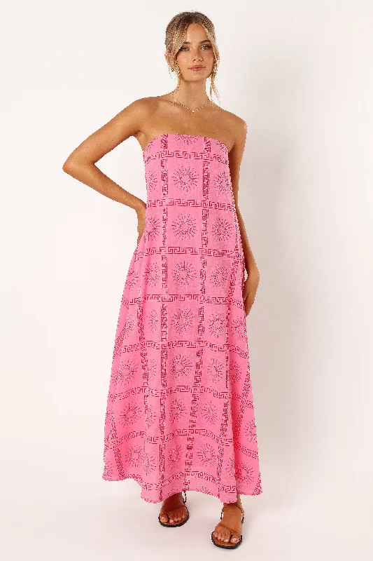 Classic shift dresses for formal cocktail parties -Soph Strapless Maxi Dress - Pink Red