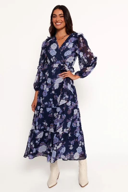 Best wedding guest dresses for an evening gala or celebration -Korina Long Sleeve Maxi Dress - Vintage Blues