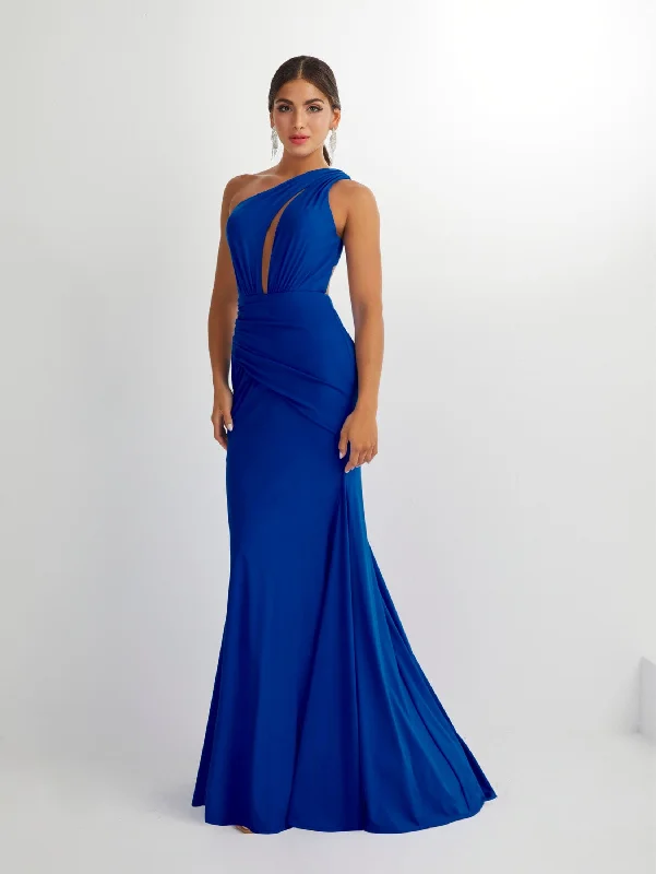 cocktail dresses with spaghetti straps for minimalist look --Fitted Spandex One Shoulder Keyhole Gown by Studio 17 12905