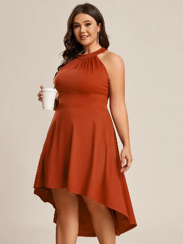 Affordable party dresses for teen girls -Plus Halter Sleeveless Midi Wholesale Cocktail Dresses