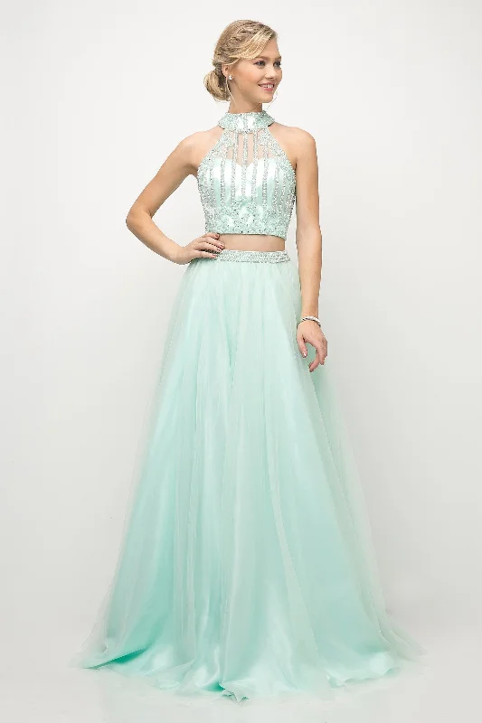Wedding guest dresses for an upscale wedding with high fashion -Beaded Two Piece Ball Gown by Cinderella Divine 8994