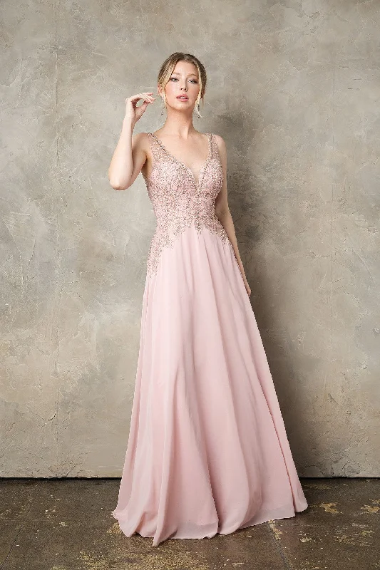 Comfortable dresses for wedding guests to dance in -Beaded Sleeveless A-line Chiffon Gown by Juno 0926