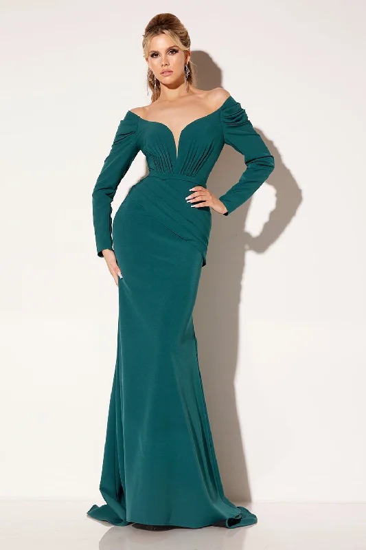 Wedding guest dresses for spring and summer seasons -Crepe Fitted Long Sleeve Gown by Lucci Lu C8102