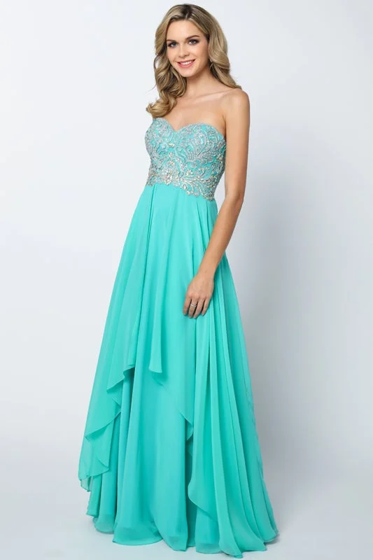 Wedding guest dresses for destination weddings by the sea -Beaded Long Strapless Dress by Juliet 553