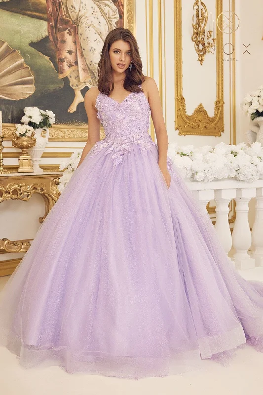 cocktail dresses with embroidered sleeves for elegance --3D Floral Sleeveless Ball Gown by Nox Anabel CU1115