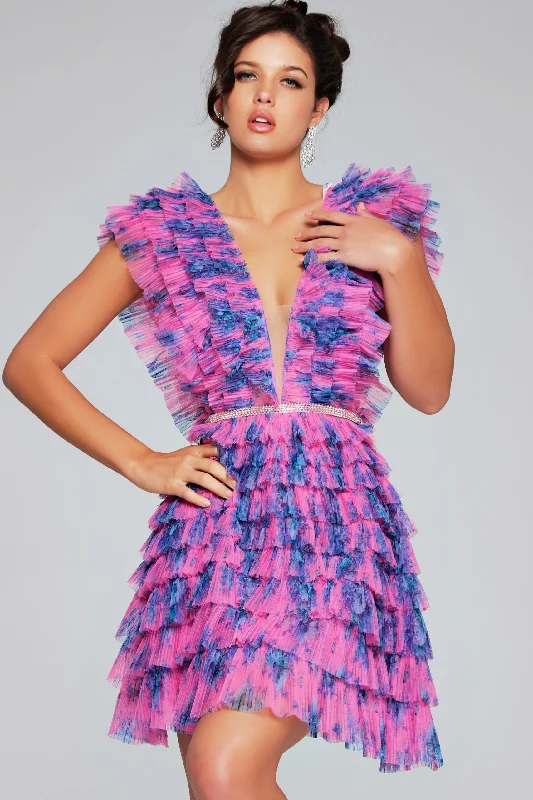 Plus size evening party dresses for weddings -Ruffled Short Sleeveless A-line Dress by Jovani 50069