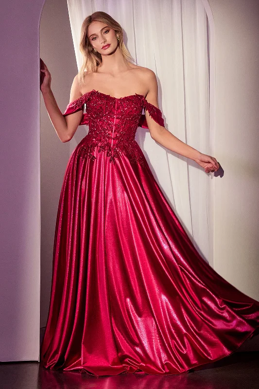 cocktail dresses with open backs for summer events --Satin Off Shoulder A-line Gown by Ladivine CDS525