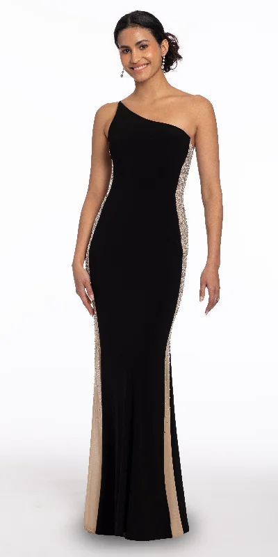 Gorgeous off-shoulder party dresses for summer evenings -Two Tone One Shoulder Jersey Dress
