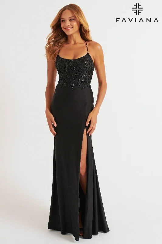 cocktail dresses with beaded straps for sparkle --Beaded Charmeuse Sleeveless Gown by Faviana 11264