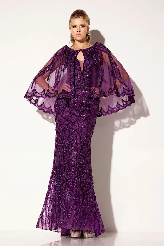 cocktail dresses with mesh sleeves for subtle coverage --Fitted Sleeveless Cape Gown by Lucci Lu C8109